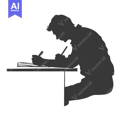 Aset premium populer: Silhouette of a person sitting at a table writing with a pen
