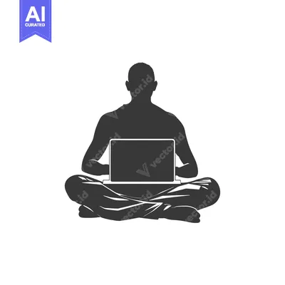 Premium design asset: Silhouette of a person sitting cross-legged and using a laptop