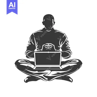 Aset premium populer: Silhouette of a person sitting cross-legged and using a laptop