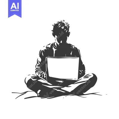 Aset premium populer: Silhouette of a person sitting cross-legged and using a laptop