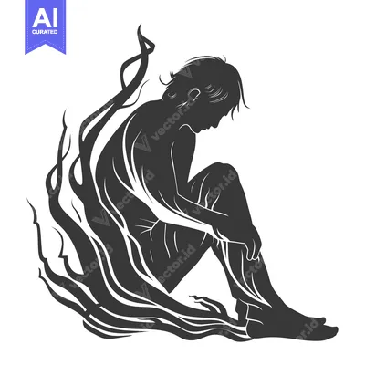 Silhouette of a Person Sitting in a Swirling Form
