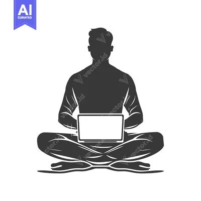 Silhouette of a Person Sitting in Lotus Pose Using a Laptop