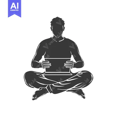 Silhouette of a Person Sitting in Lotus Pose with a Laptop