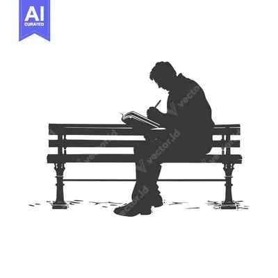 Silhouette of a Person Sitting on a Bench and Writing in a Book