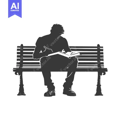 Premium design asset: Silhouette of a Person Sitting on a Bench with a Book