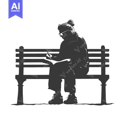 Aset premium populer: Silhouette of a Person Sitting on a Bench Writing