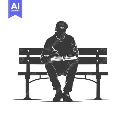 Aset premium populer: Silhouette of a Person Sitting on a Bench, Writing in a Book