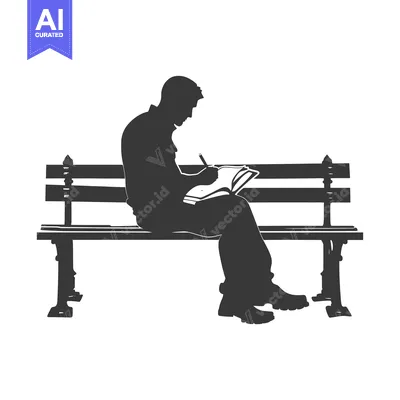 Popular premium asset: Silhouette of a person sitting on a park bench, writing in a book.