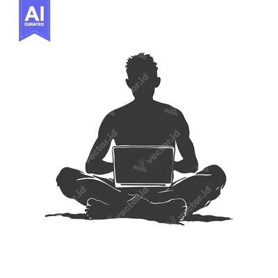 Aset desain premium: Silhouette of a person sitting with a laptop