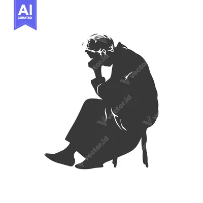 Aset desain premium: Silhouette of a Person Sitting with Head Bowed