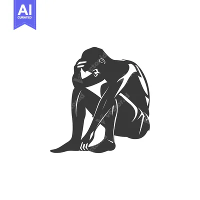 Silhouette of a Person Sitting with Head Down in Sorrow