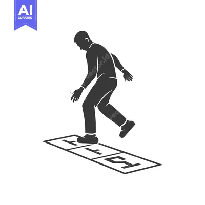 Silhouette of a Person Stepping on a Hopscotch Grid
