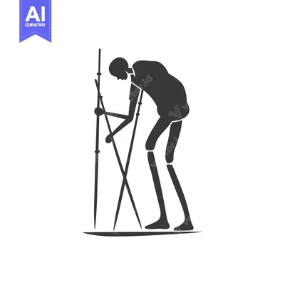 Aset desain premium: Silhouette of a person using two walking sticks