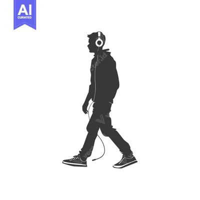 Aset premium populer: Silhouette of a Person Walking and Listening to Music