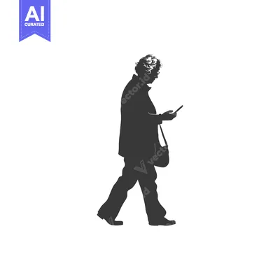Aset desain premium: Silhouette of a Person Walking and Looking at a Phone