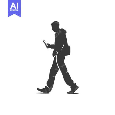 Aset premium populer: Silhouette of a Person Walking and Using a Smartphone