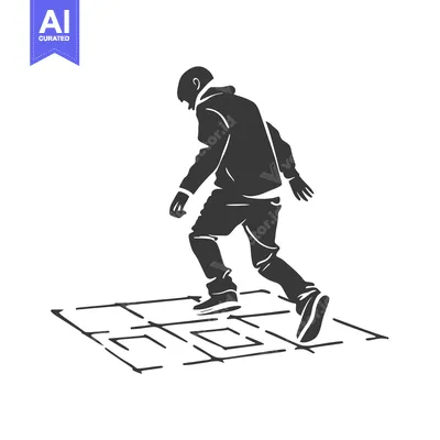 Silhouette of a Person Walking on a Checkerboard Pattern