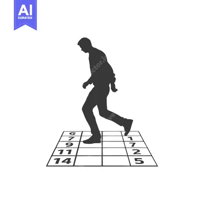 Silhouette of a person walking on a numbered grid