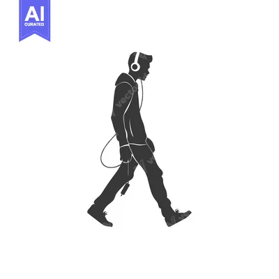 Silhouette of a Person Walking While Listening to Music Through Headph