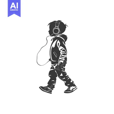 Silhouette of a Person Walking While Wearing Headphones