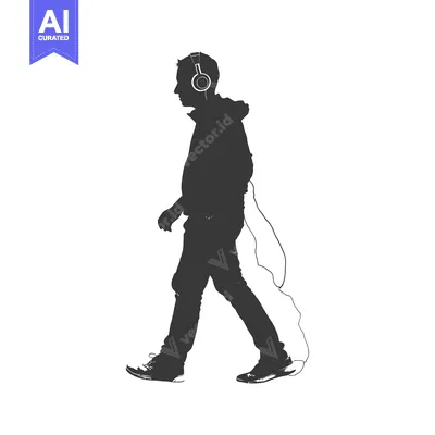 Aset desain premium: Silhouette of a Person Walking While Wearing Headphones