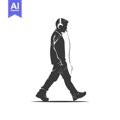Aset premium populer: Silhouette of a Person Walking While Wearing Headphones