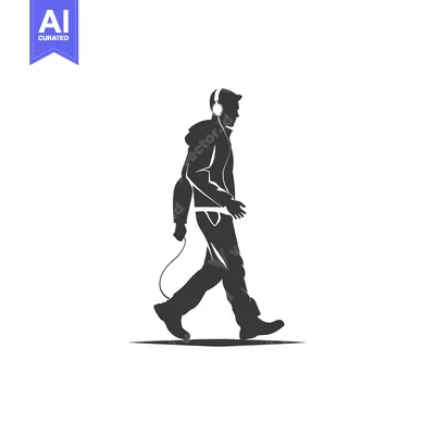 Premium design asset: Silhouette of a Person Walking While Wearing Headphones