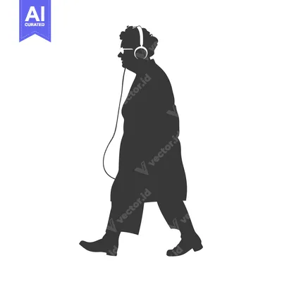 Aset desain premium: Silhouette of a Person Walking with Headphones