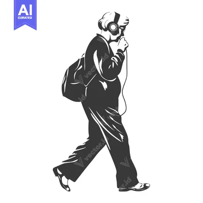 Aset premium populer: Silhouette of a Person Walking with Headphones and a Backpack