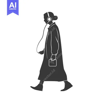 Aset premium populer: Silhouette of a Person Walking with Headphones and a Bag