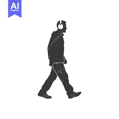 Aset desain premium: Silhouette of a Person Walking with Headphones On