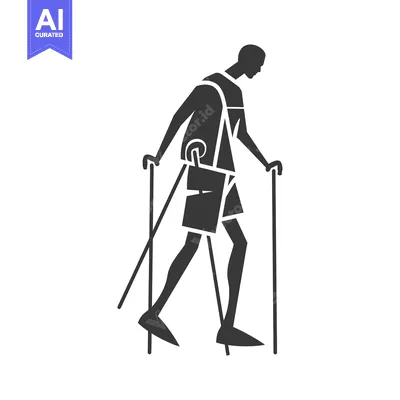 Aset desain premium: Silhouette of a Person Walking with Two Sticks