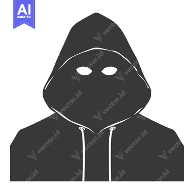 Silhouette of a Person Wearing a Hooded Sweatshirt with White Eyes