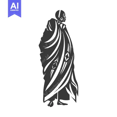Aset desain premium: Silhouette of a Person Wearing a Long Robe and Large Earrings