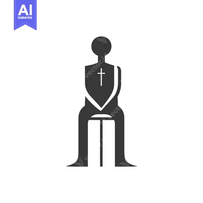 Silhouette of a Person Wearing a Robe and a Cross Sitting on a Stool