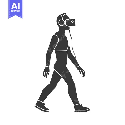 Silhouette of a person wearing a VR headset walking