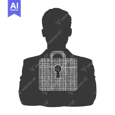 Aset desain premium: Silhouette of a person with a lock and keyhole in the chest area