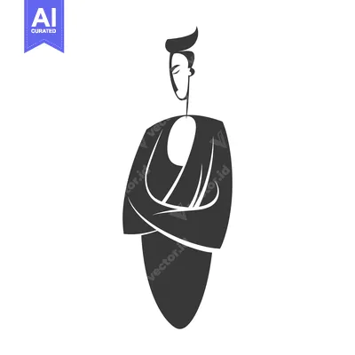 Aset desain premium: Silhouette of a Person with Arms Crossed in a Simple Stylized Design
