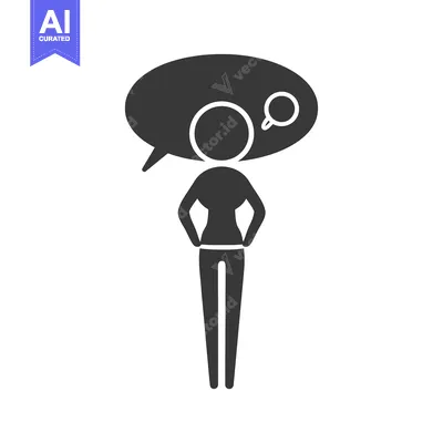 Silhouette of a person with a speech bubble containing a magnifying gl
