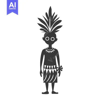 Aset desain premium: Silhouette of a Person with Large Eyes and Traditional Clothing