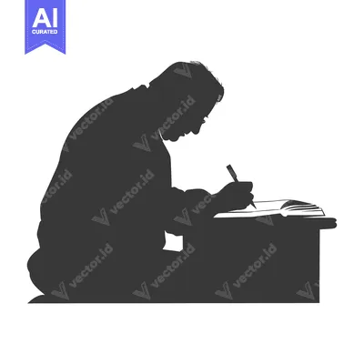 Premium design asset: Silhouette of a Person Writing at a Desk