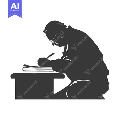 Aset desain premium: Silhouette of a Person Writing at a Desk