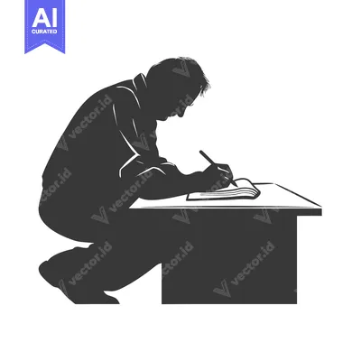 Aset desain premium: Silhouette of a Person Writing at a Desk