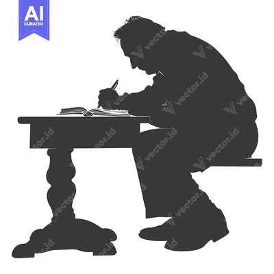 Silhouette of a Person Writing at a Desk