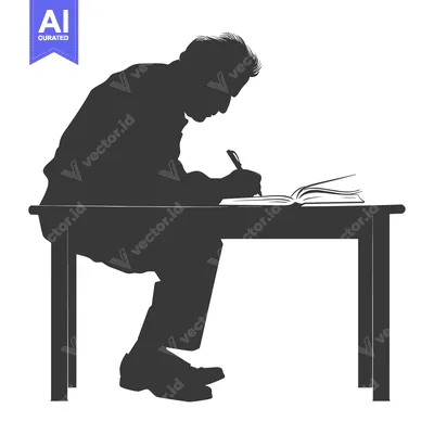 Premium design asset: Silhouette of a Person Writing at a Desk