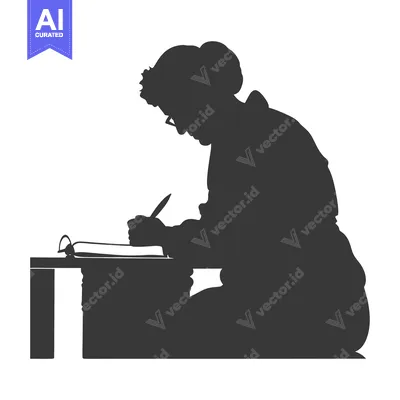 Silhouette of a Person Writing at a Desk