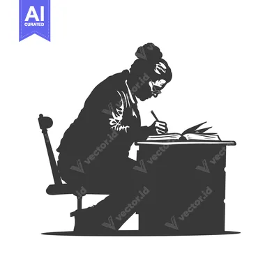 Popular premium asset: Silhouette of a Person Writing at a Desk