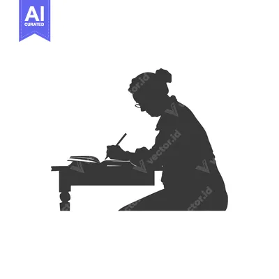 Silhouette of a Person Writing at a Desk