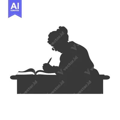 Silhouette of a Person Writing at a Desk