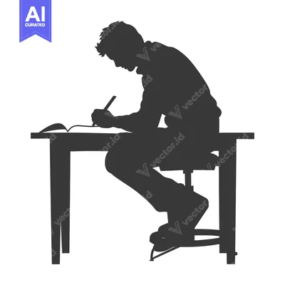 Premium design asset: Silhouette of a Person Writing at a Desk